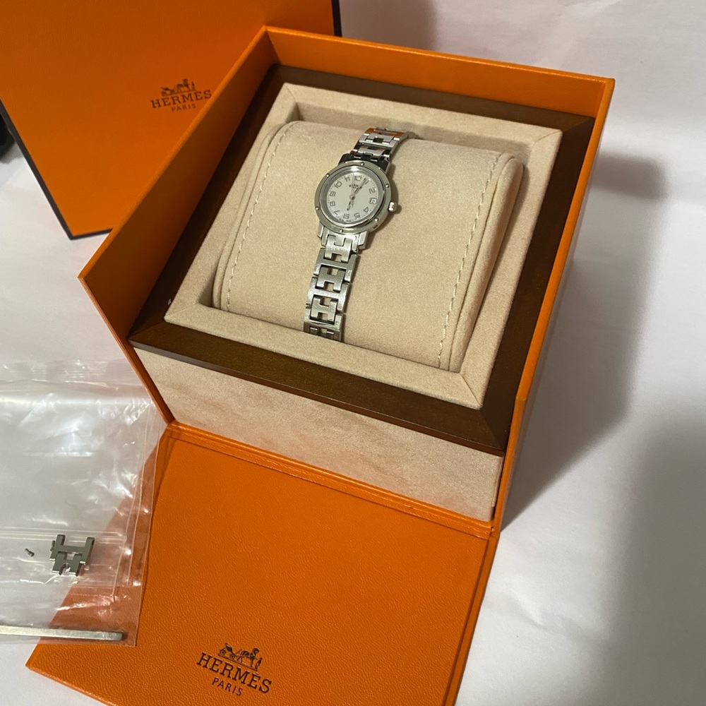 SHIPPING FOR - Hermès Stainless Steel Mother of Pearl 24mm Clipper Quartz Watch